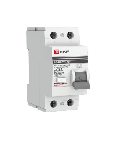УЗО ВД-100 2P 63А 300мА тип AC эл-мех  PROxima (elcb-2-63-300-em-pro). Выключатель дифференциального тока (УЗО). EKF в Оренбурге
