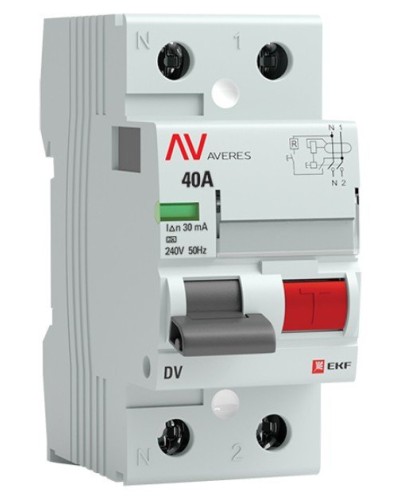 DV 2P 40А/ 30мА (A)  AVERES (rccb-2-40-30-a-av). Выключатели дифференциального тока (УЗО). EKF в Оренбурге