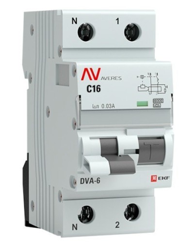 DVA-6 1P+N 16А (C) 30мА (AC) 6кА  AVERES (rcbo6-1pn-16C-30-ac-av). Автоматический выключатель дифференциального тока. EKF в Оренбурге