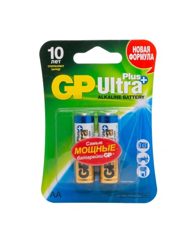 GP Ultra Plus Alkaline 15A AA (GP 15AUP-2CR2), упак. 2 шт. БЛИСТЕР. Алкалиновые батарейки. GP Batteries в Оренбурге
