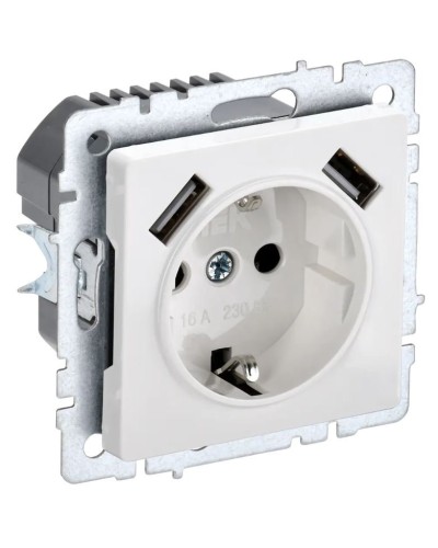 Розетка с з/к с USB A+A 2,1А РЮш10-1-БрБ белый BRITE (BR-R14-16-U21-D21-K01). Розетка с заземлением с защитными шторками, 2,1А. IEK в Оренбурге