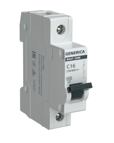 GENERICA ВА47-29М 1P C 16А 4,5кА (MVA21-1-016-C-G). Автоматический выключатель. IEK в Оренбурге