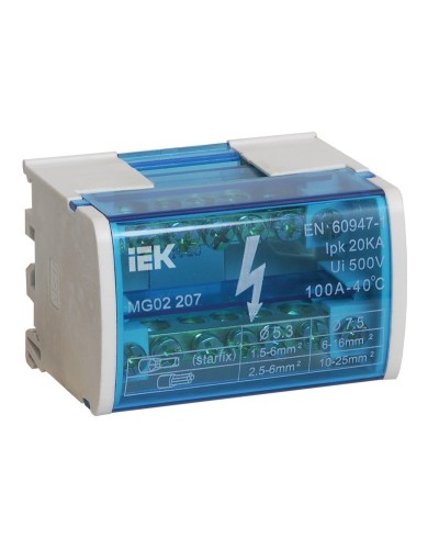 ШНК 2х7 L+PEN (YND10-2-07-100). Шина на DIN-рейку в корпусе (кросс-модуль). IEK в Оренбурге