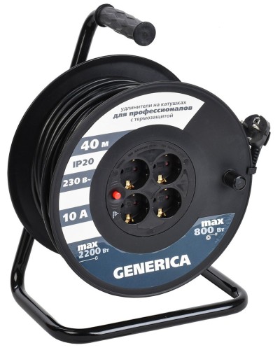 УК40 4 места 2P+PE, 40м GENERICA (WKP10-10-04-40-G). Удлинитель на катушке с термозащитой, 3х1,0кв.мм. IEK в Оренбурге