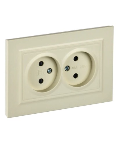 Розетка 2-местная без з/к РСш12-2-БрКр бежевый BRITE (BR-R23-10-K10-F). Розетка без заземления с защитными шторками в сборе. IEK в Оренбурге