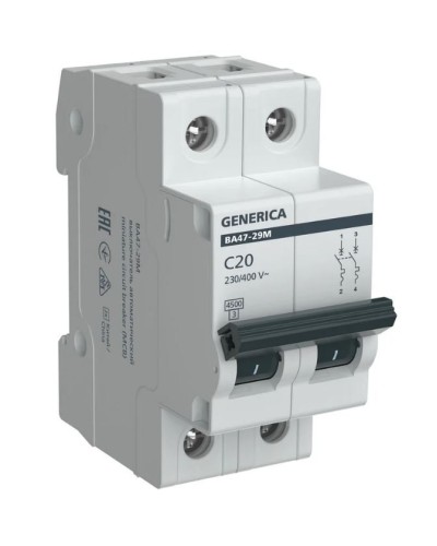 GENERICA ВА47-29М 2P C 20А 4,5кА (MVA21-2-020-C-G). Автоматический выключатель. IEK в Оренбурге