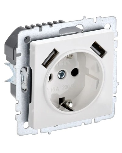 Розетка с з/к с USB A+A 3,1А РЮш10-2-БрБ белый BRITE (BR-R14-16-U21-D31-K01). Розетка с заземлением с защитными шторками, 3,1А. IEK в Оренбурге