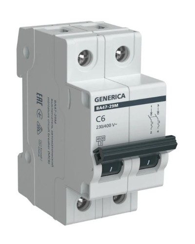 GENERICA ВА47-29М 2P C 6А 4,5кА (MVA21-2-006-C-G). Автоматический выключатель. IEK в Оренбурге