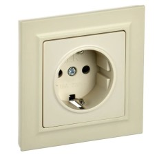 Розетка с з/к РСР14-1-0-БрКр бежевый BRITE (BR-R14-16-K10-F). Розетка с заземлением с защитными шторками в сборе. IEK