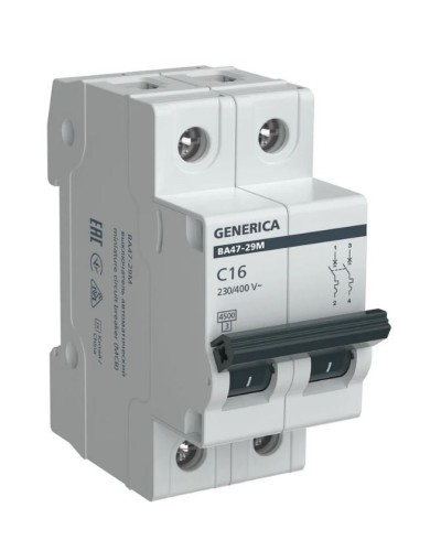 GENERICA ВА47-29М 2P C 16А 4,5кА (MVA21-2-016-C-G). Автоматический выключатель. IEK в Оренбурге