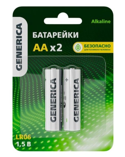 Батарейка Alkaline LR06/AA GENERICA (2 шт) (ABT-LR06-ST-L02-G). Батарейка щелочная. IEK в Оренбурге