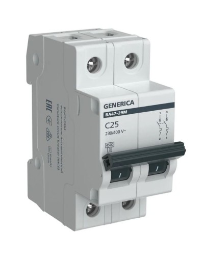 GENERICA ВА47-29М 2P C 25А 4,5кА (MVA21-2-025-C-G). Автоматический выключатель. IEK в Оренбурге