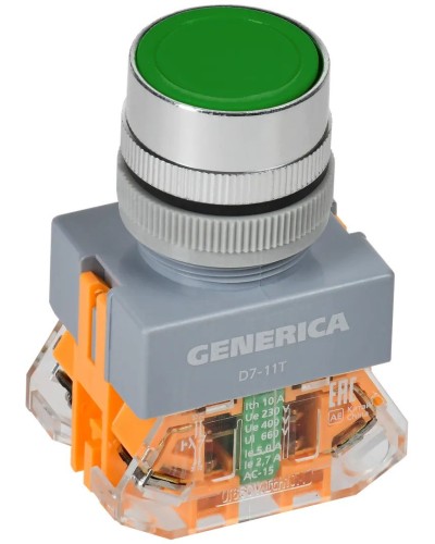 Кнопка D7-11T d=22мм зеленая GENERICA (BBT50-11T-3-21-K06-G). Кнопка управления с фиксацией. IEK в Оренбурге