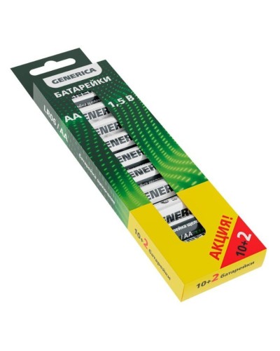 Батарейка Alkaline LR06/AA GENERICA (12 шт) ПРОМО (ABT-LR06-ST-B12-G). Батарейка щелочная. IEK в Оренбурге