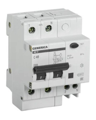 GENERICA АД12 2Р 40А 30мА (MAD15-2-040-C-030). Автоматический выключатель дифференциального тока. IEK в Оренбурге