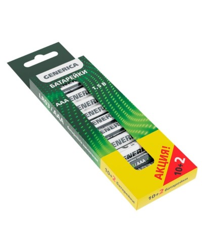 Батарейка Alkaline LR03/AAA GENERICA (12 шт) ПРОМО (ABT-LR03-ST-B12-G). Батарейка щелочная. IEK в Оренбурге