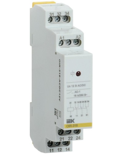 Реле промежуточное модульное OIR 3 контакта 16А 12В AC/DC (OIR-316-ACDC12V). Реле промежуточное модульное. IEK в Оренбурге