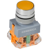 Кнопка D7-11T d=22мм желтая GENERICA (BBT50-11T-3-21-K05-G). Кнопка управления с фиксацией. IEK