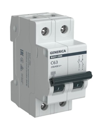 GENERICA ВА47-29М 2P C 63А 4,5кА (MVA21-2-063-C-G). Автоматический выключатель. IEK в Оренбурге