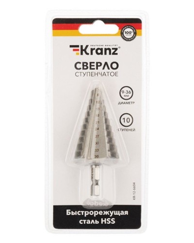 Сверло по металлу ступенчатое 9,0-36,0 мм 110 mm 62 HRC Kranz (KR-12-6604): Сверло по металлу шлифованное в Оренбурге