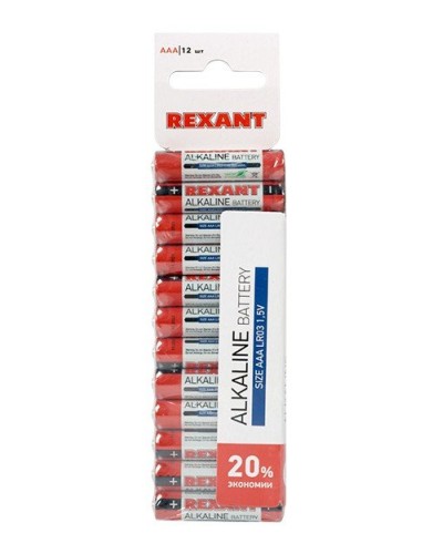 Алкалиновая батарейка AAA/LR03 1,5 V 12 шт. REXANT (30-1011). Элемент питания. Rexant в Оренбурге