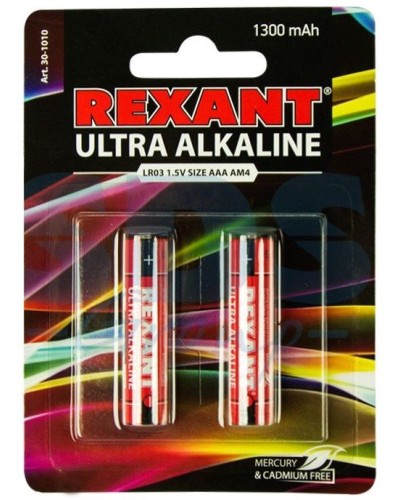 Ультра алкалиновая батарейка AAA/LR03 1,5 V 2 шт. блистер REXANT (30-1010). Элемент питания. Rexant в Оренбурге