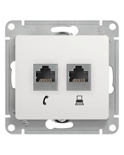 Glossa розетка RJ11+RJ45, 2-местная, кат. 5Е, скрытой установки, механизм, белый (GSL000185). Розетка компьютерная + телефонная. Systeme Electric в Оренбурге