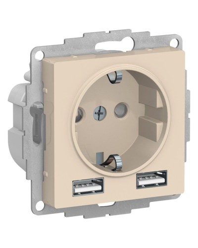 AtlasDesign розетка 1-местная с 2 USB A+A, скрытой установки, механизм, бежевый (ATN000230). Розетка с USB. Systeme Electric в Оренбурге
