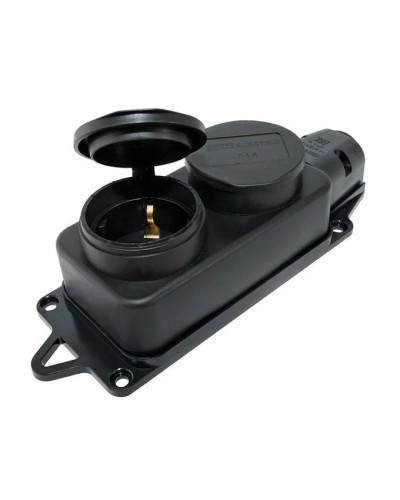 Розетка двухместная 2Р+РЕ 16А 250В IP44 (SQ0612-0010). Розетка двухместная с заглушками каучук. TDM ЕLECTRIC в Оренбурге