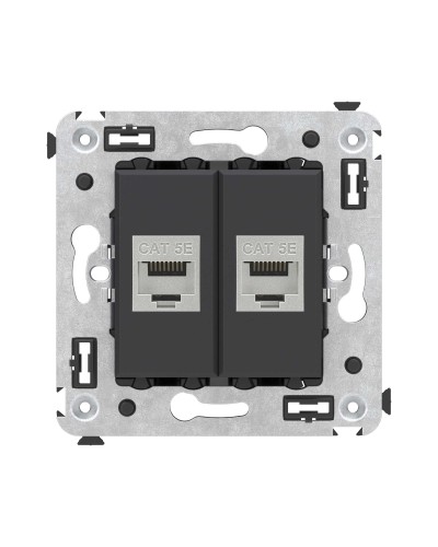 Розетка RJ-45 в стену, кат.6E, Avanti, двойная, черная матовая (4412764). Розетка компьютерная. ДКС в Оренбурге