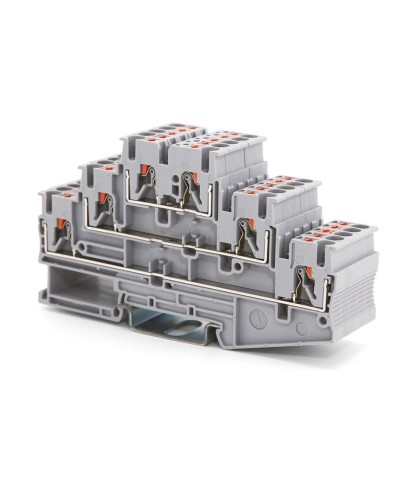 Клемма трехуровневая, зажим push-in, 2.5 кв.мм, серая (VPR-2.5-3L-GY). Клемма проходная, 6 точки подключения. ДКС в Оренбурге