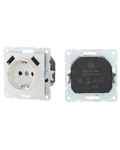 Розетка с з/к + 2xUSB разъема, 2А, белый LK60 (868004-1). Розетка. Экопласт в Оренбурге